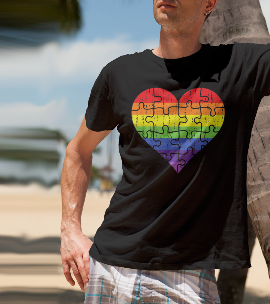 Autism Awareness Rainbow Puzzle Heart T-Shirt
