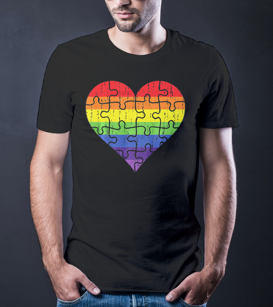 Autism Awareness Rainbow Puzzle Heart T-Shirt