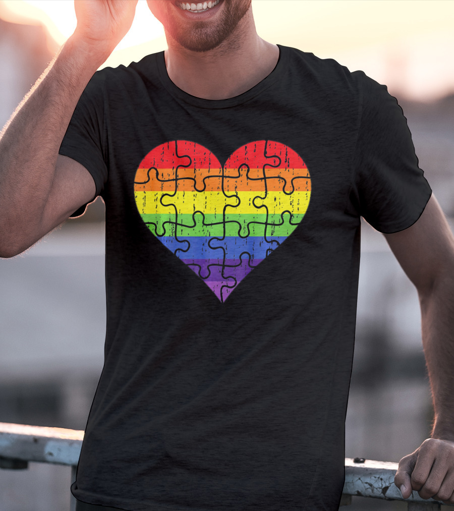 Autism Awareness Rainbow Puzzle Heart T-Shirt
