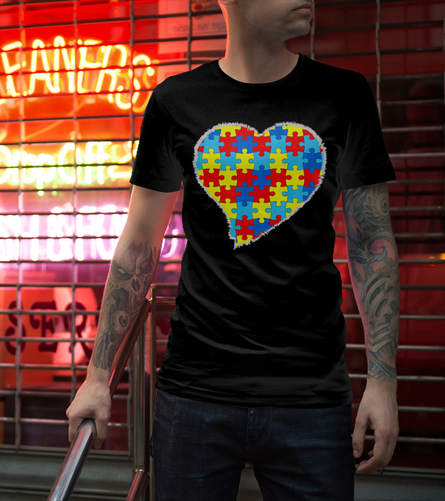 Autism Puzzle Pieces Heart Awareness T-Shirt