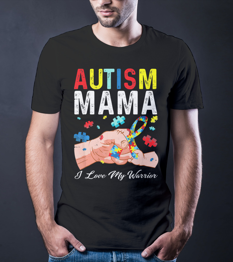 Autism Mama I Love My Warrior Puzzle T-Shirt
