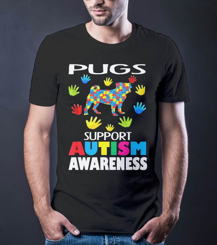 Pugs Support Autism Awareness Puzzle Handprints T-Shirt
