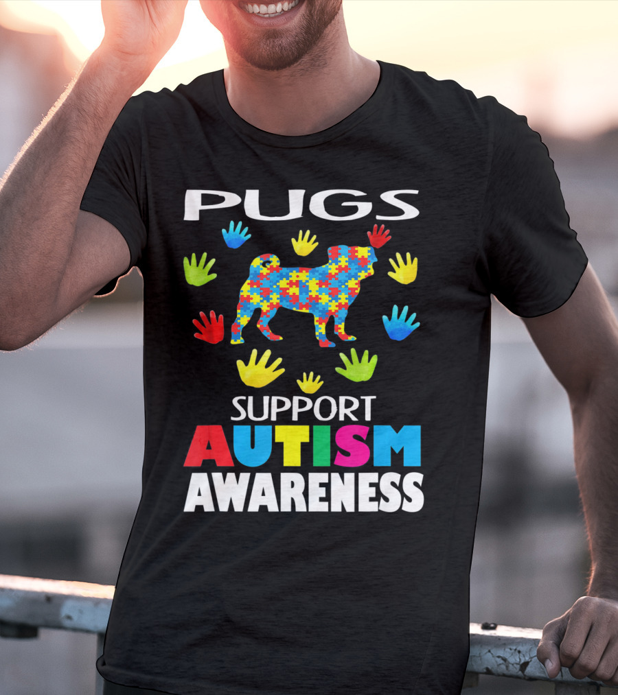 Pugs Support Autism Awareness Puzzle Handprints T-Shirt