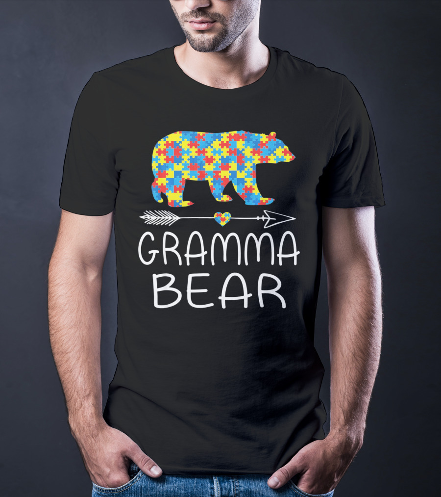 Gramma Bear Autism Awareness Puzzle Bear T-Shirt