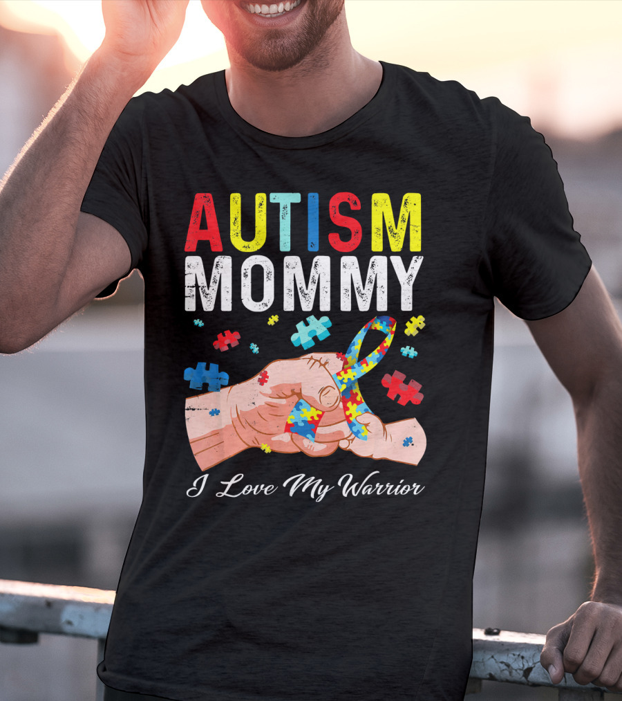 Autism Mommy I Love My Warrior Puzzle T-Shirt