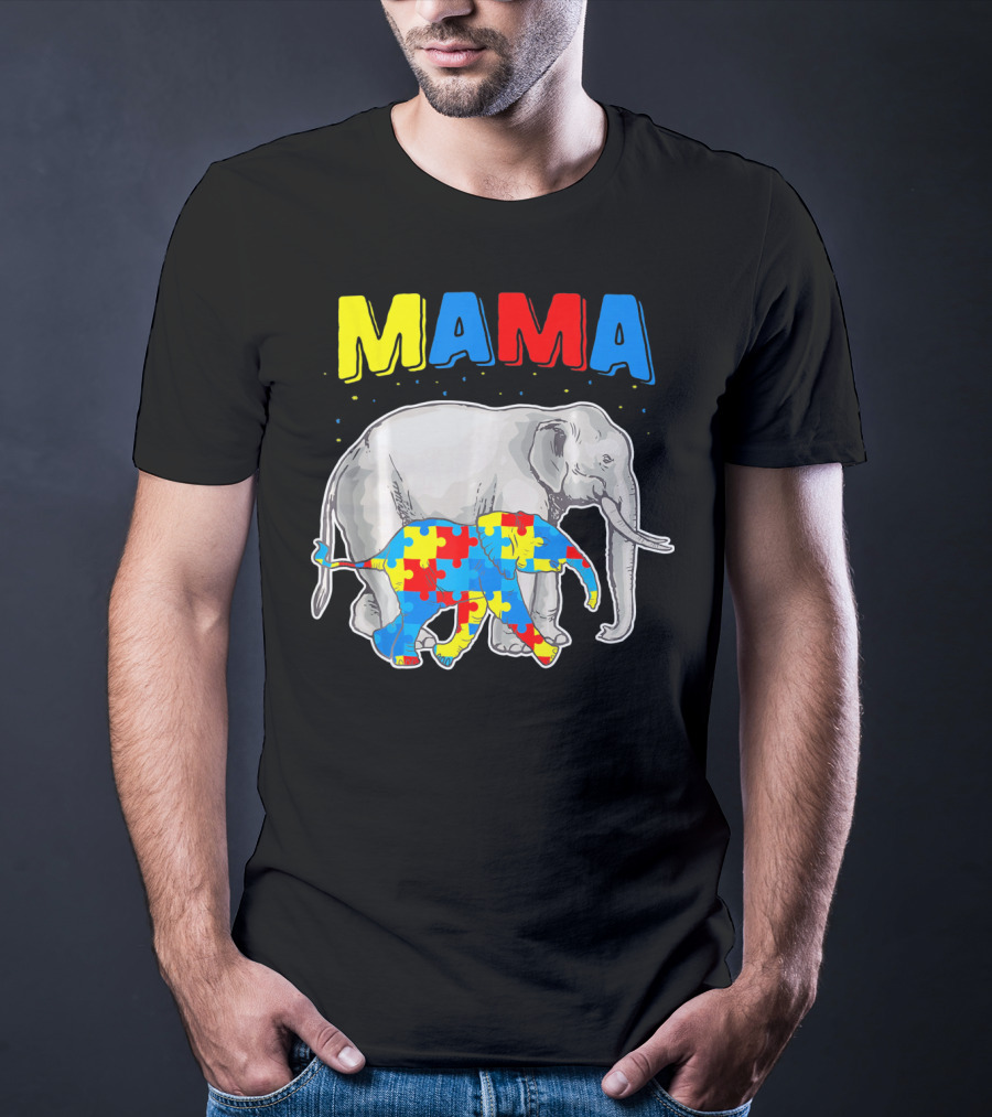 Mama Elephant Puzzle Piece Autism Awareness T-Shirt