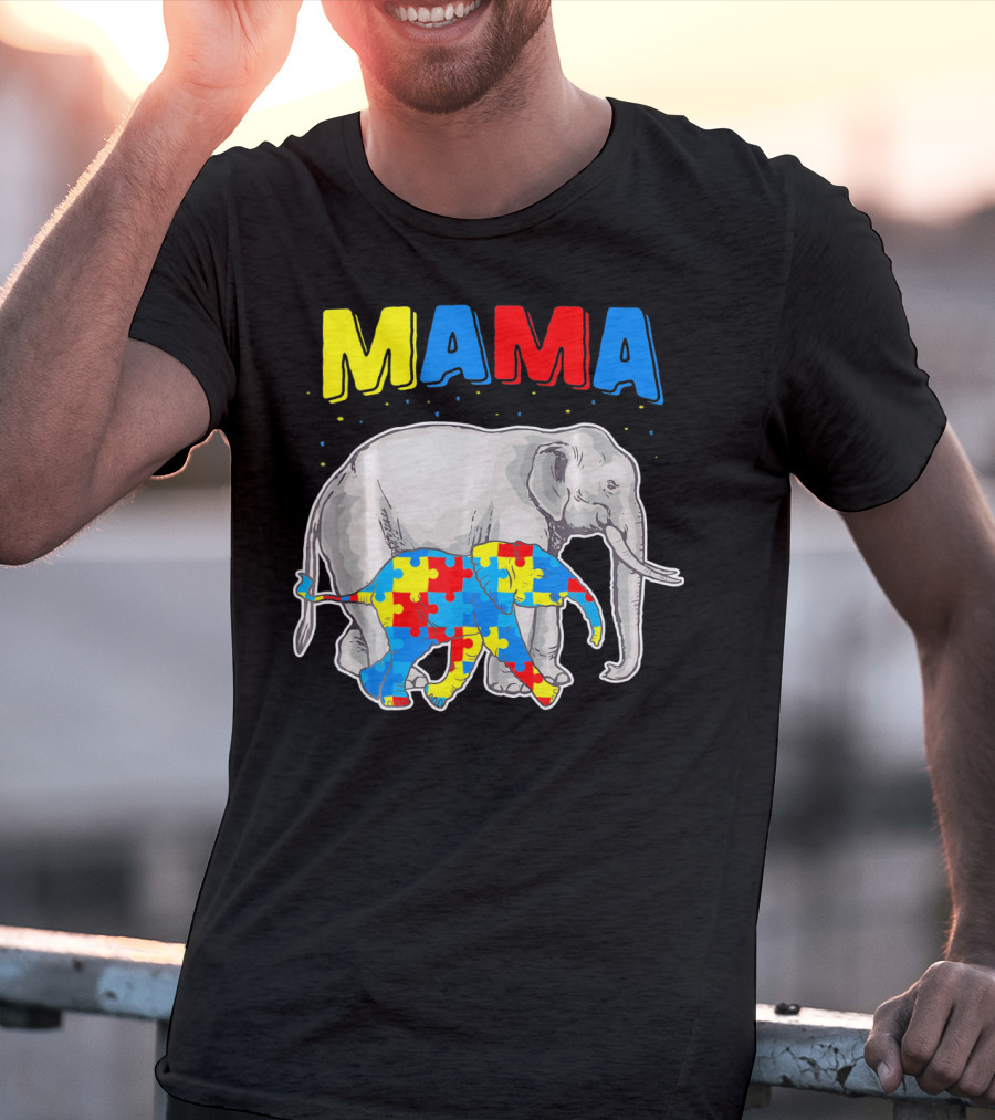Mama Elephant Puzzle Piece Autism Awareness T-Shirt