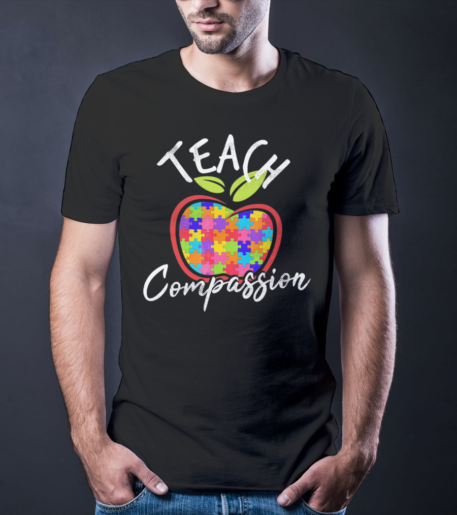 Autism Awareness Teach Compassion Puzzle Piece Apple T-Shirt