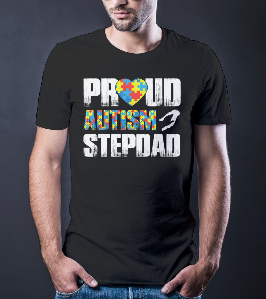 Proud Autism Stepdad Heart Puzzle T-Shirt