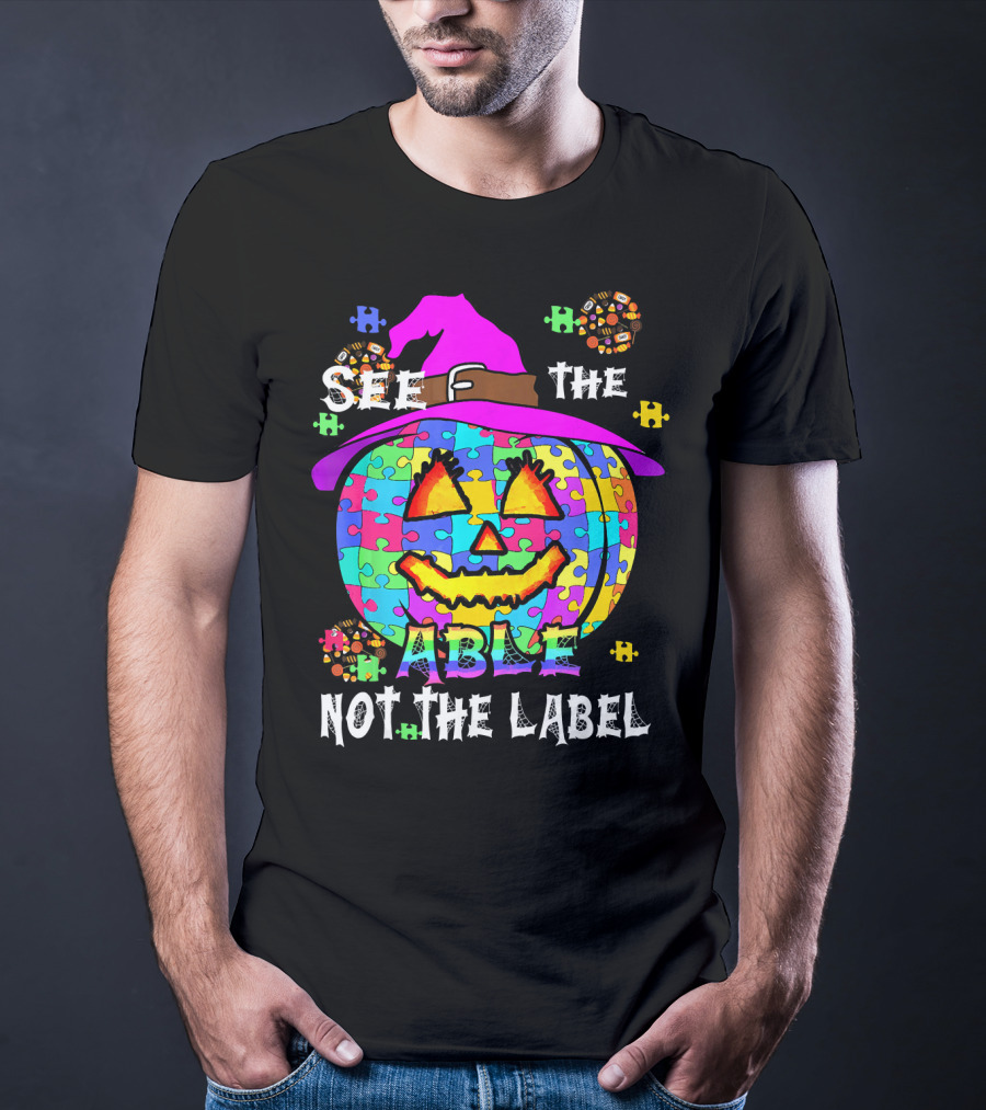 See The Able Not The Label Autism Awareness Pumpkin Puzzle Halloween T-Shirt