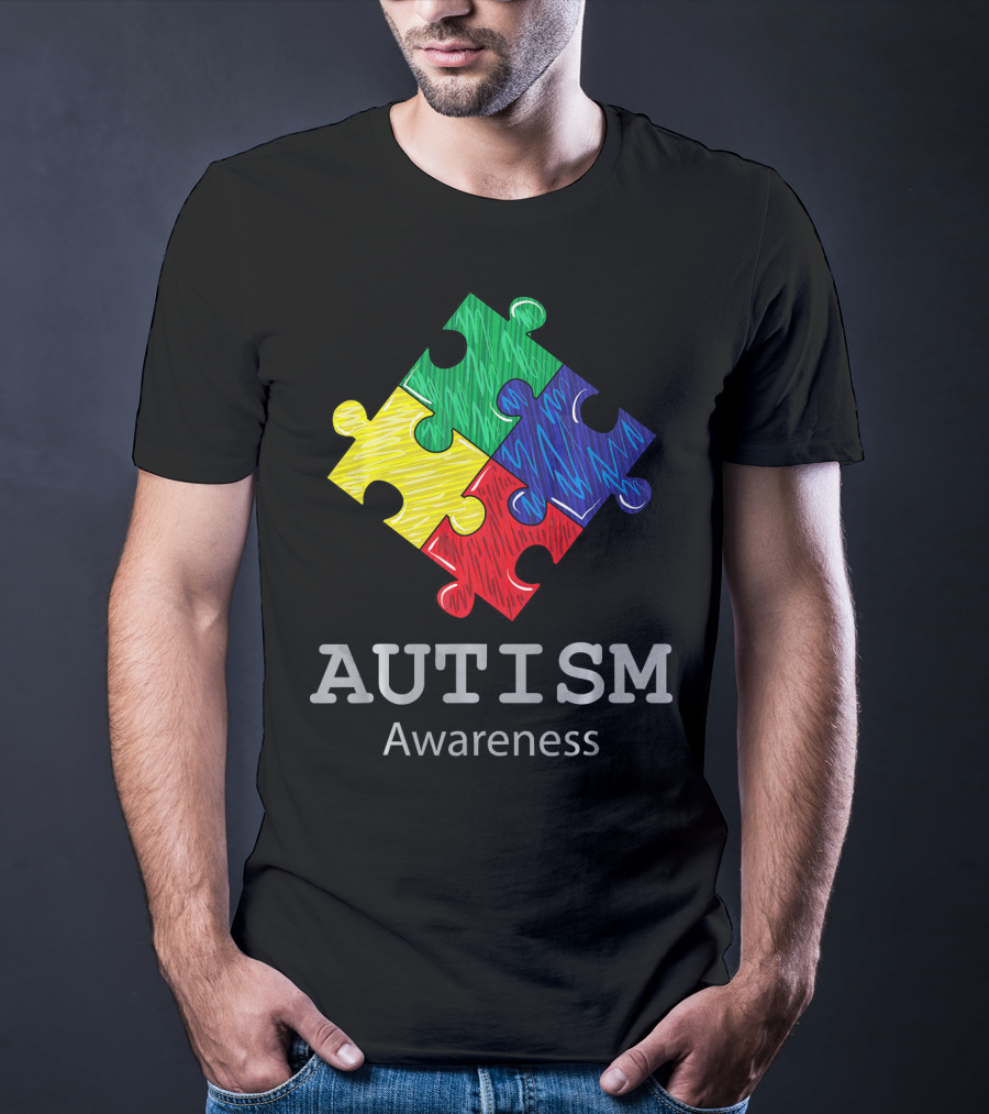 Autism Awareness Colorful Hand Drawn Puzzle Piece T-Shirt