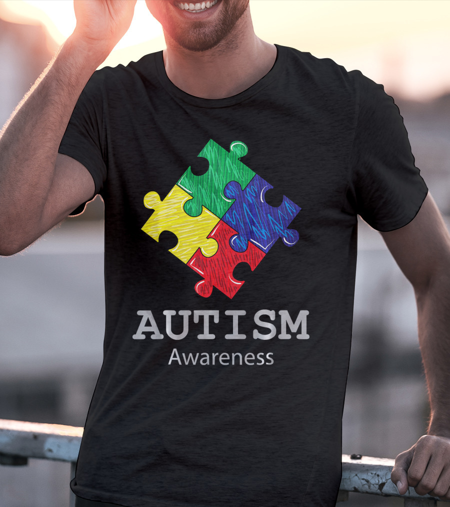 Autism Awareness Colorful Hand Drawn Puzzle Piece T-Shirt
