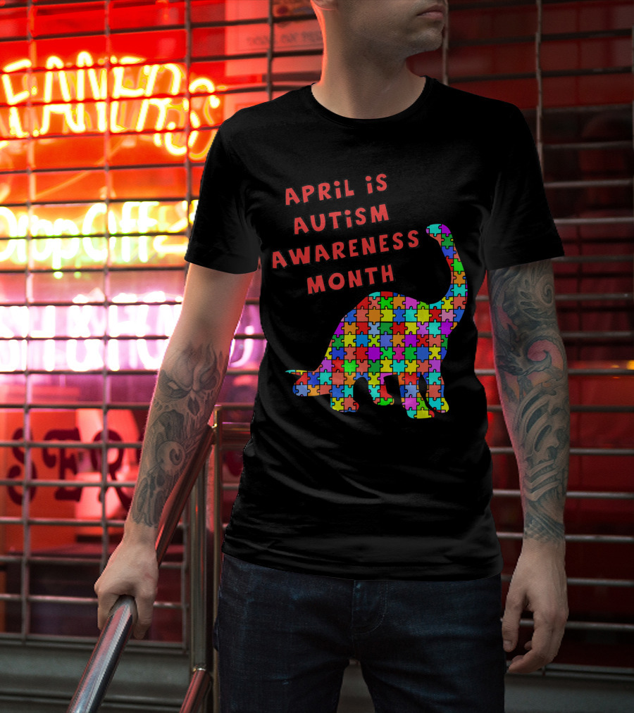 April Is Autism Awareness Month Jigsaw Dinosaur T-Shirt