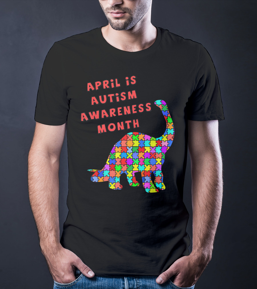 April Is Autism Awareness Month Jigsaw Dinosaur T-Shirt