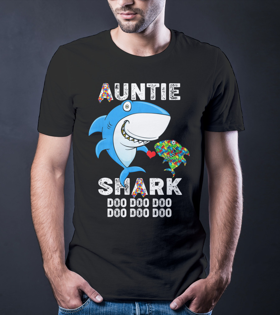 Auntie Shark Doo Doo Doo Autism Awareness Aunt T-Shirt