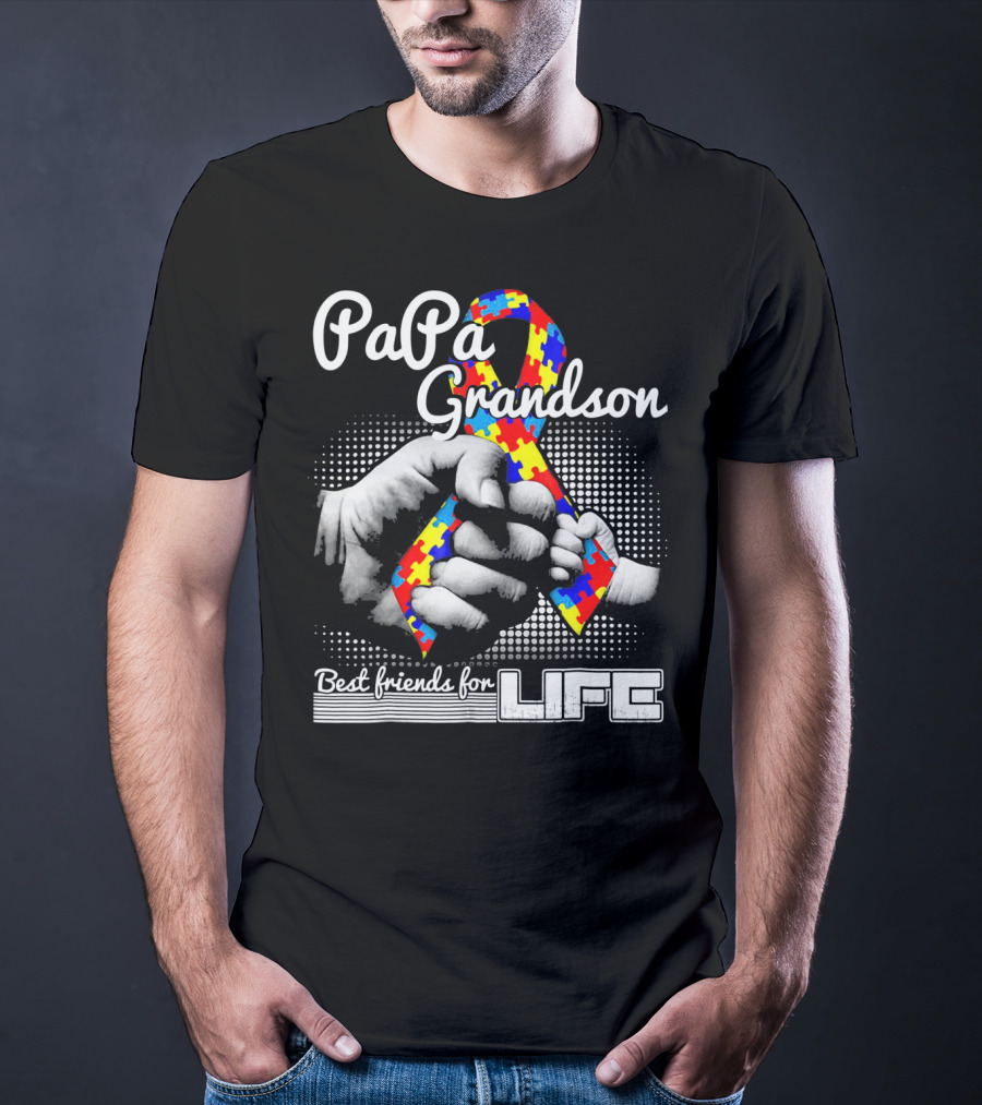 PaPa Grandson Best Friends For Life Autism Puzzle T-Shirt