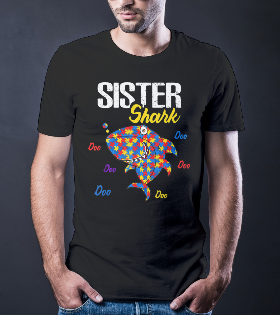 Sister Shark Autism Aware Puzzle Doo Doo T-Shirt