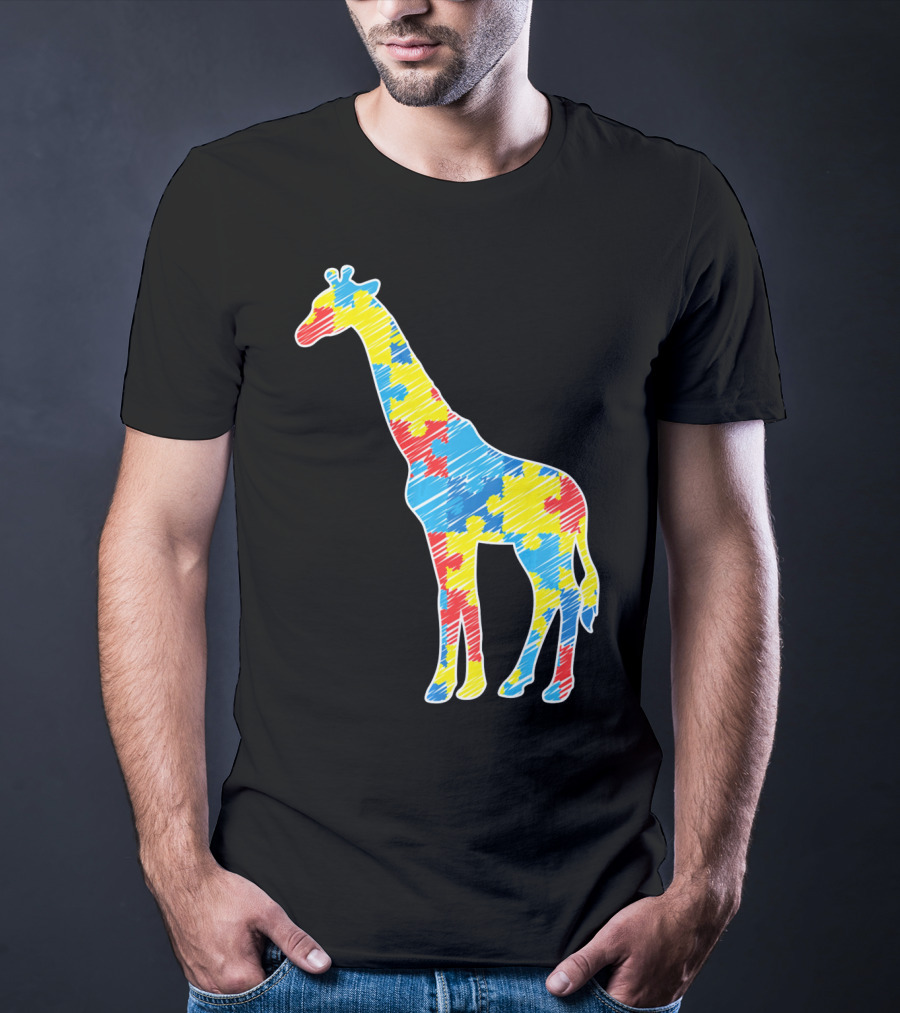Cute Giraffe Puzzle Pattern Autism Awareness T-Shirt