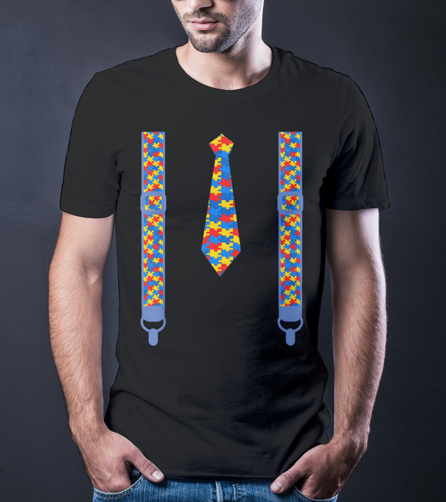 Autism Awareness Tie And Suspenders Puzzle T-Shirt