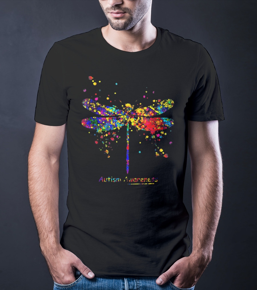 Dragonfly Autism Awareness Colorful Splash T-Shirt