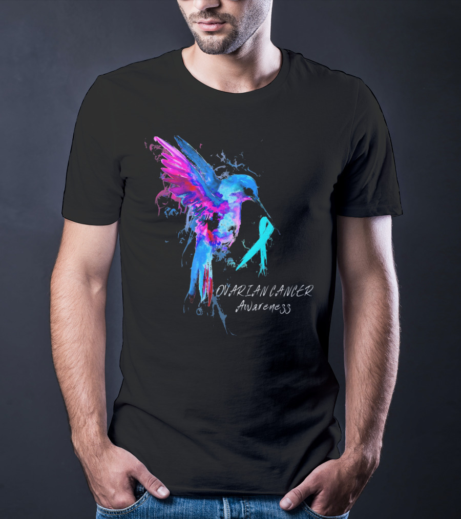 OVARIAN CANCER AWARENESS Bird Ribbon Hummingbird T-Shirt