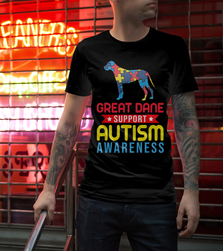 Great Dane Autism Awareness Support Puzzle T-Shirt