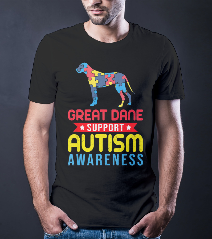 Great Dane Autism Awareness Support Puzzle T-Shirt