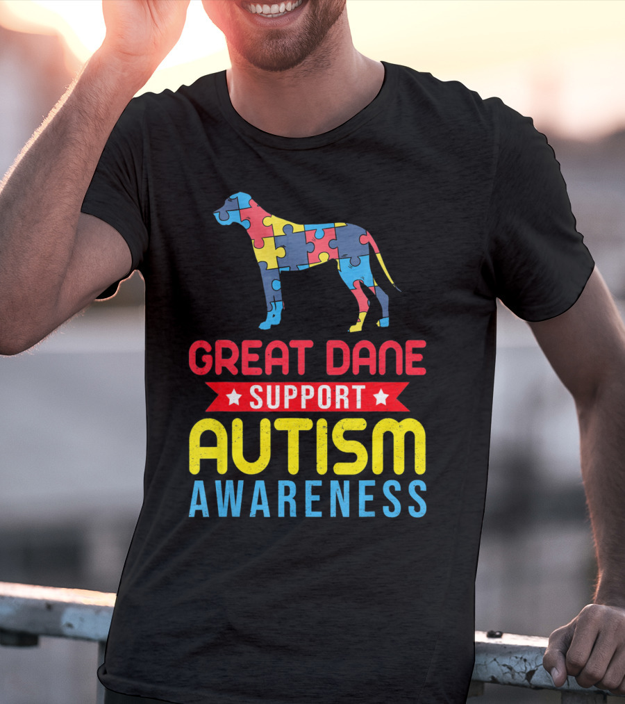 Great Dane Autism Awareness Support Puzzle T-Shirt
