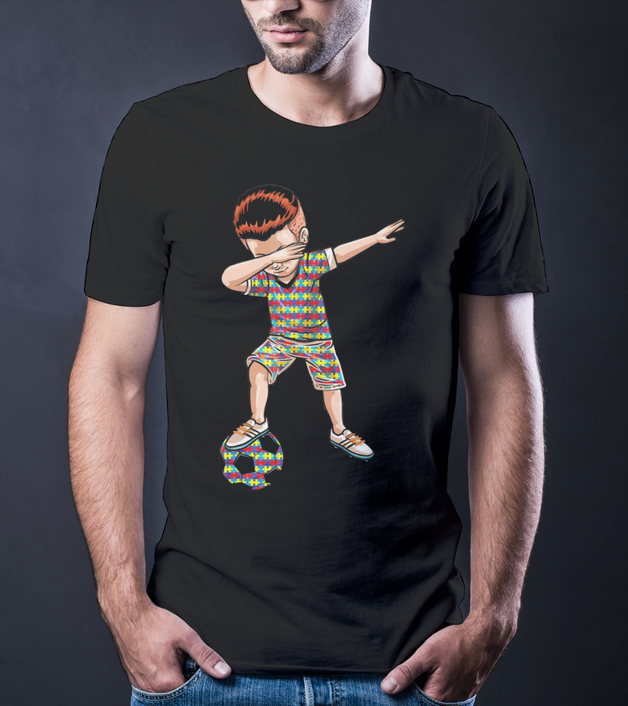 Dabbing Boy Soccer Autism Awareness Puzzle T-Shirt
