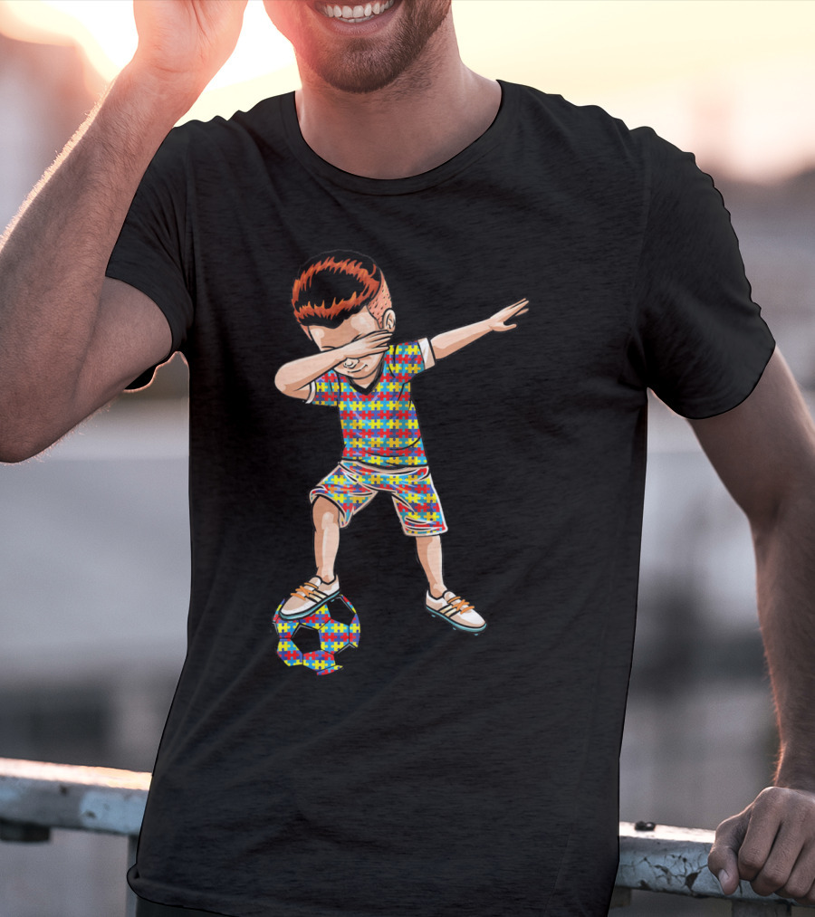 Dabbing Boy Soccer Autism Awareness Puzzle T-Shirt