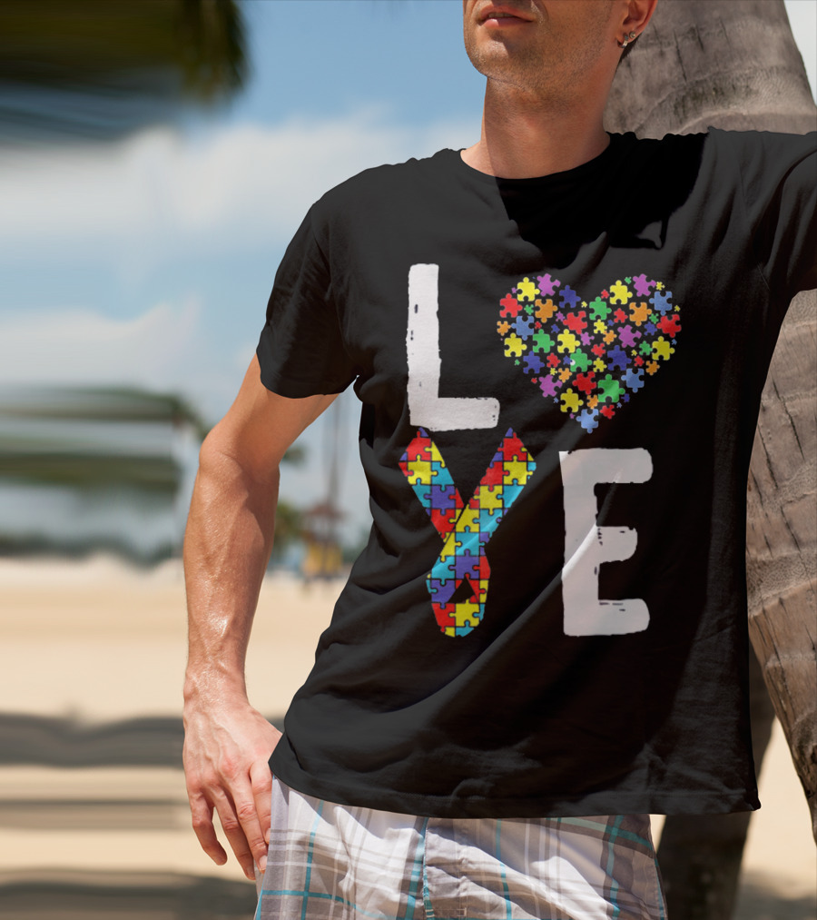 Love Autism Awareness DadK Heart Puzzle T-Shirt