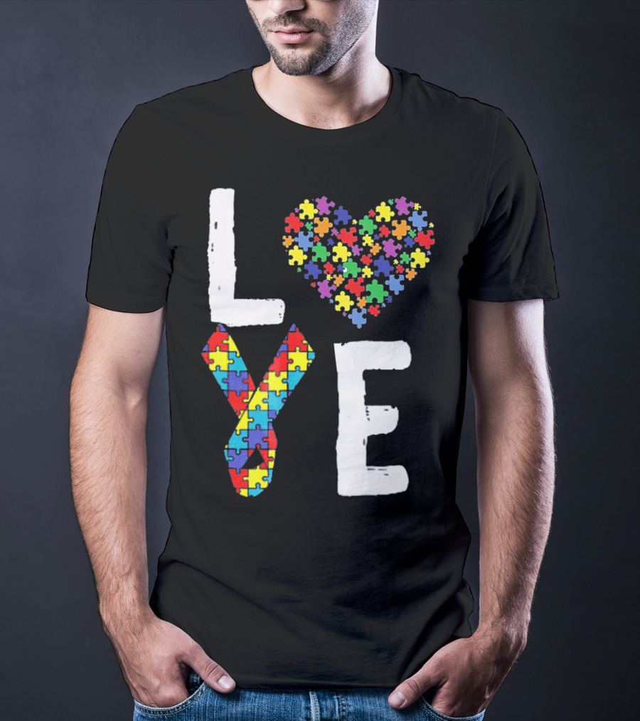 Love Autism Awareness DadK Heart Puzzle T-Shirt