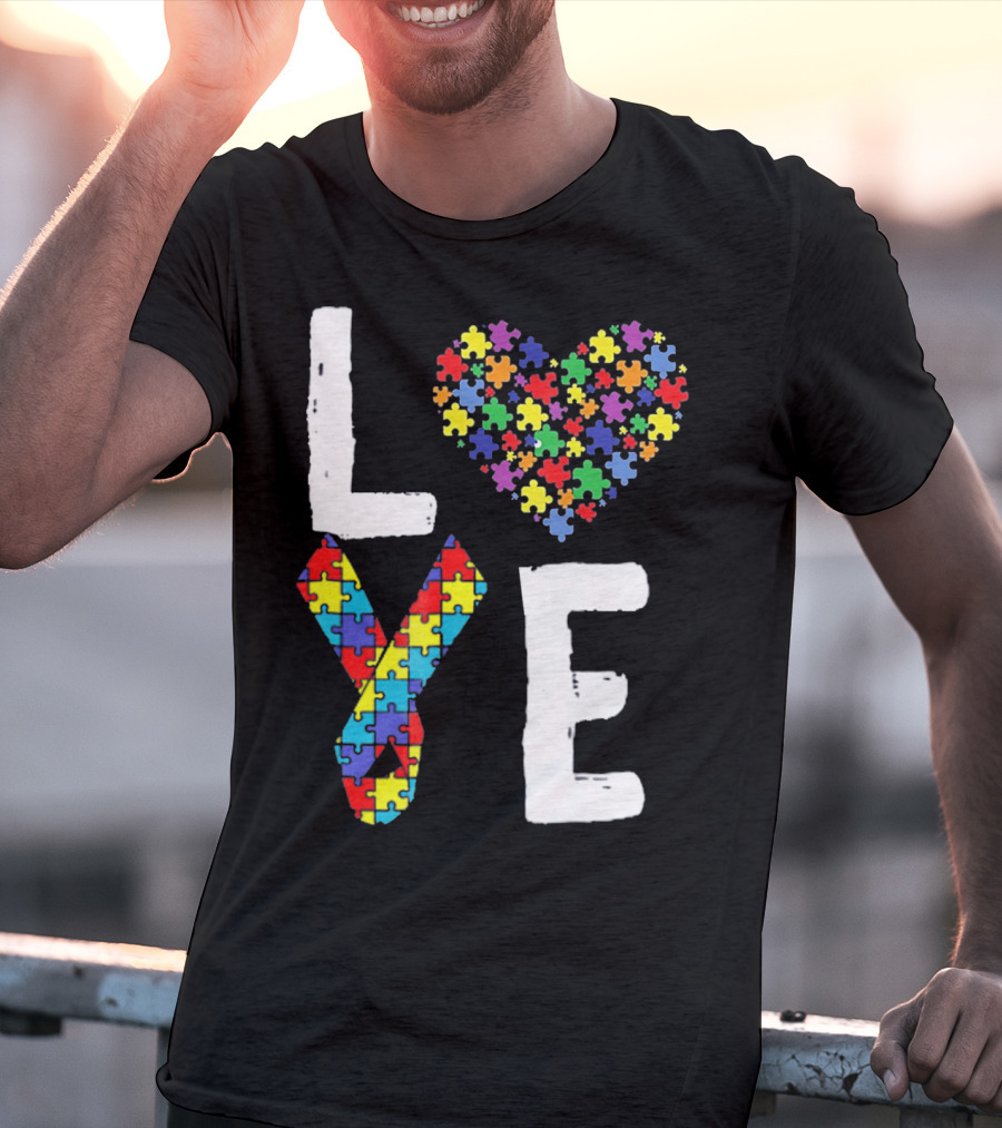 Love Autism Awareness DadK Heart Puzzle T-Shirt