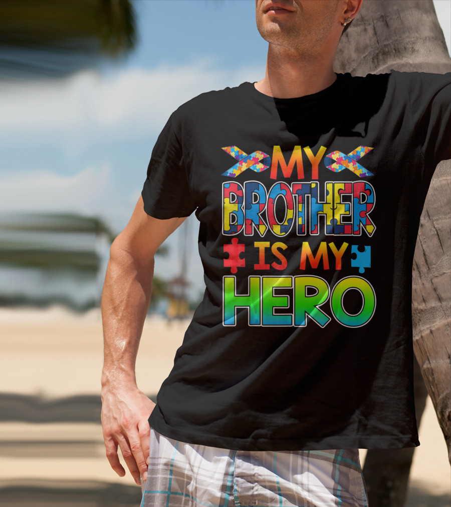Autism Awareness My Brother Is My Hero Puzzle Ribbon T-Shirt