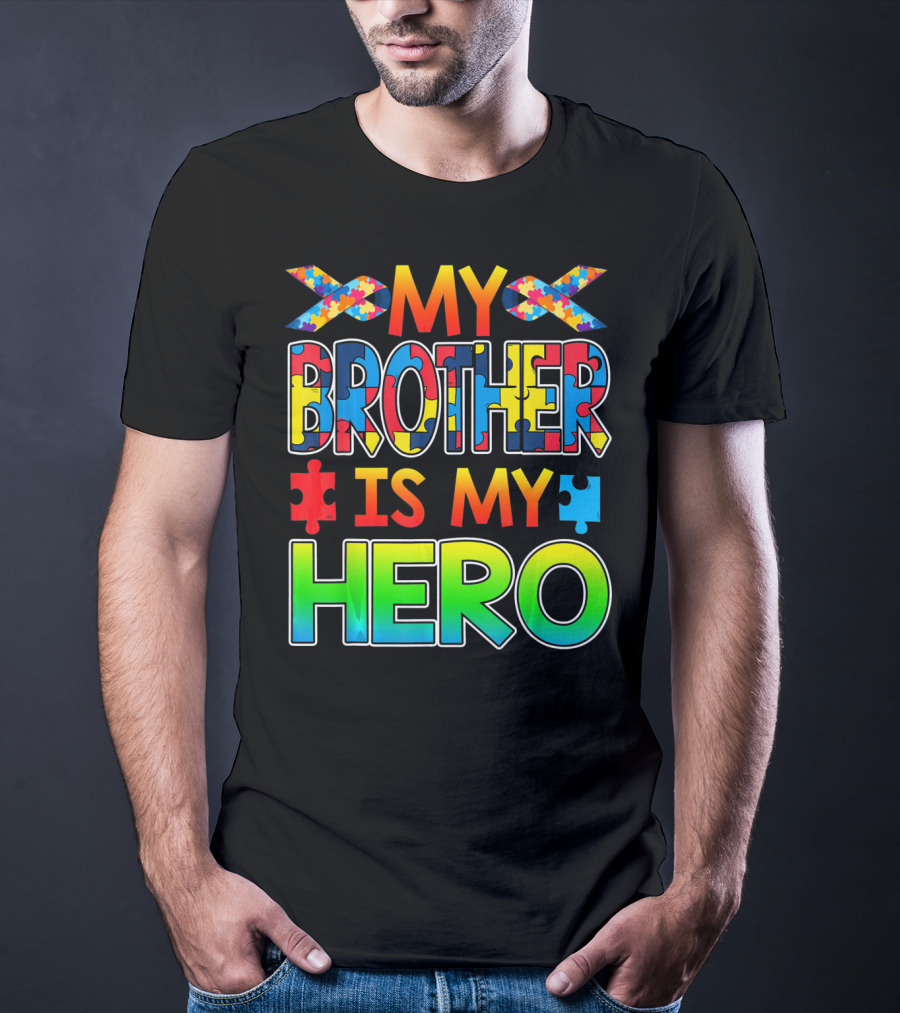 Autism Awareness My Brother Is My Hero Puzzle Ribbon T-Shirt