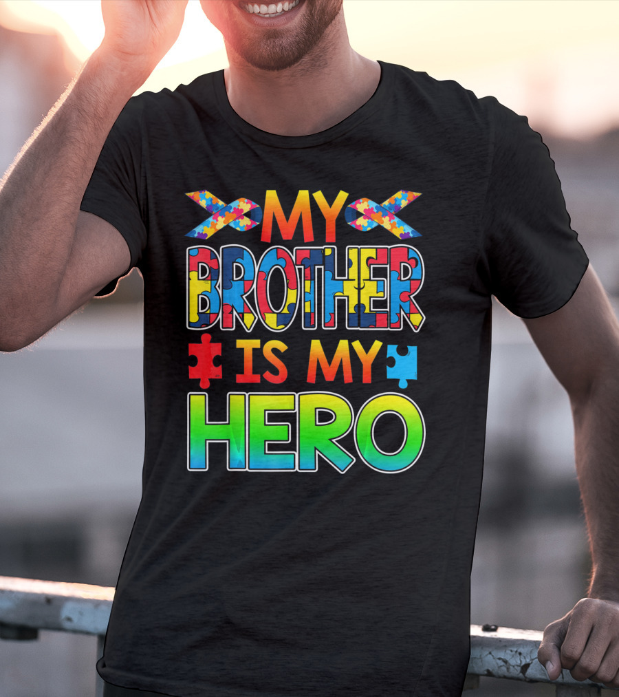 Autism Awareness My Brother Is My Hero Puzzle Ribbon T-Shirt