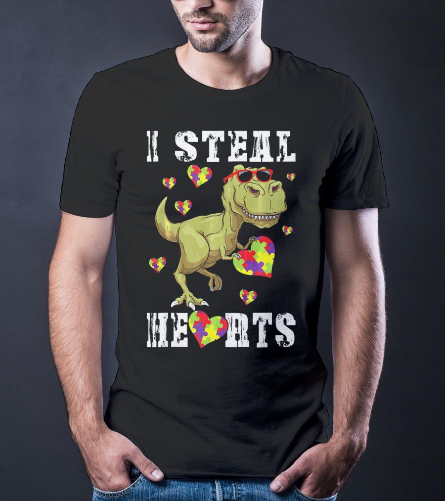 I Steal Hearts Dinosaur Autism Awareness Kids T-Shirt