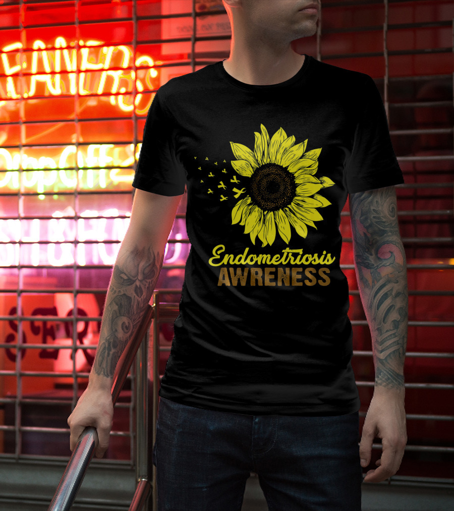 Endometriosis Awareness Yellow Ribbon Sunflower T-Shirt