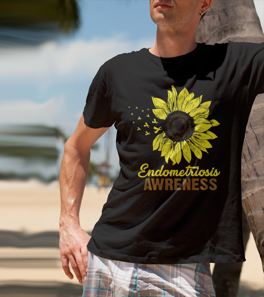 Endometriosis Awareness Yellow Ribbon Sunflower T-Shirt