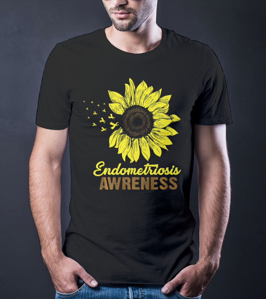 Endometriosis Awareness Yellow Ribbon Sunflower T-Shirt
