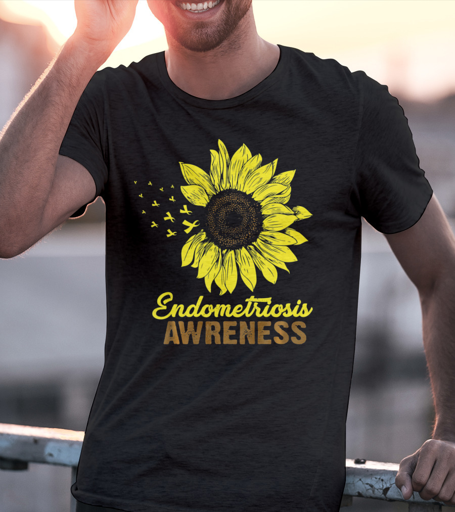 Endometriosis Awareness Yellow Ribbon Sunflower T-Shirt