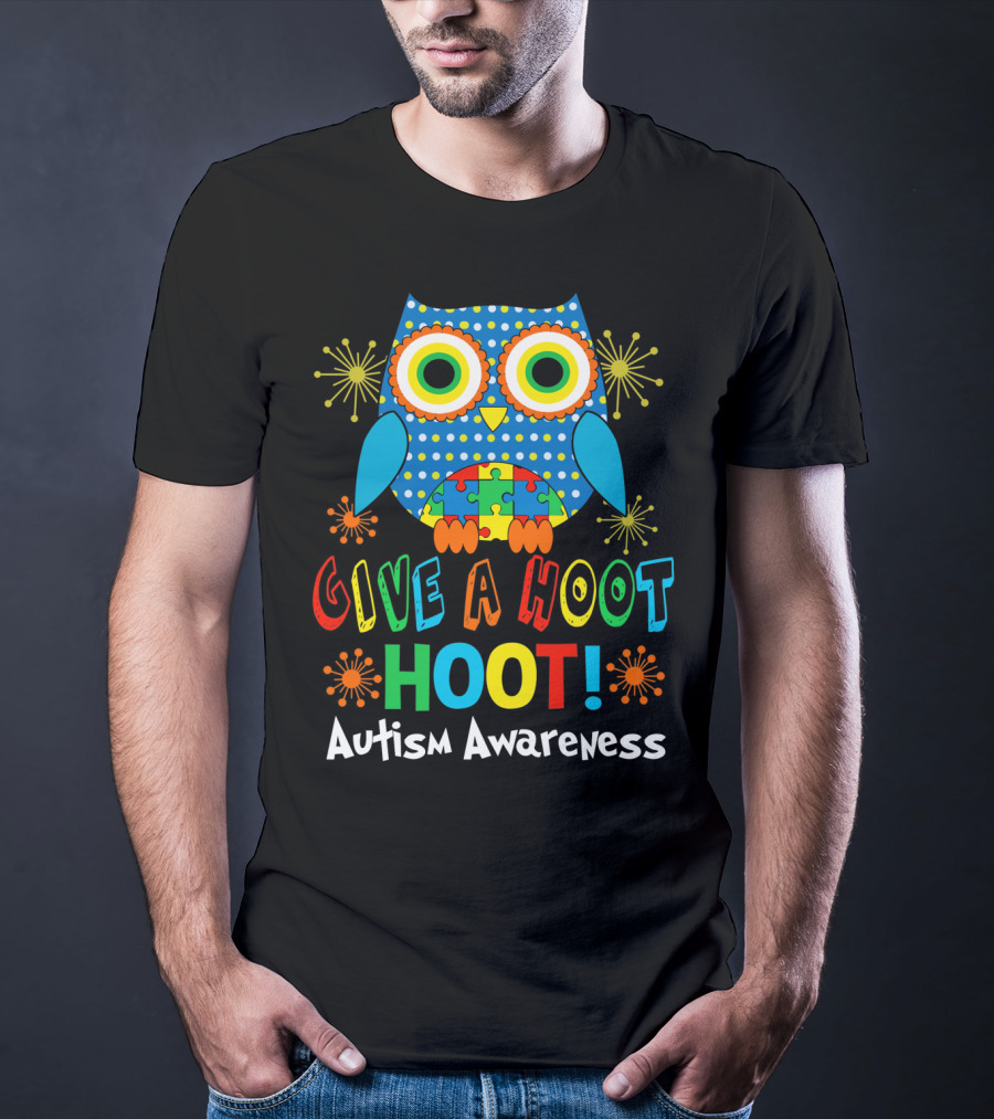 Give A Hoot Hoot Autism Awareness Owl Puzzle T-Shirt