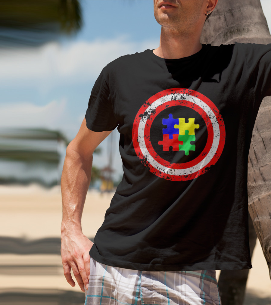 Captain Autism Awareness Shield Puzzle T-Shirt