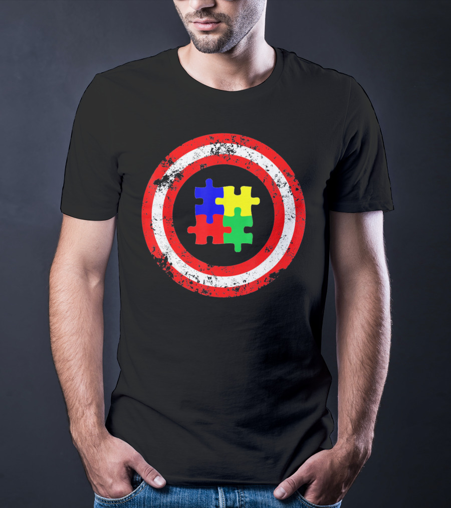 Captain Autism Awareness Shield Puzzle T-Shirt