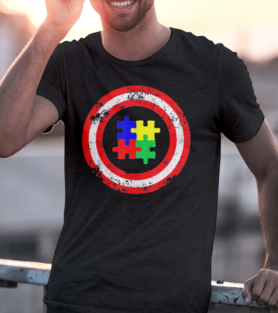 Captain Autism Awareness Shield Puzzle T-Shirt