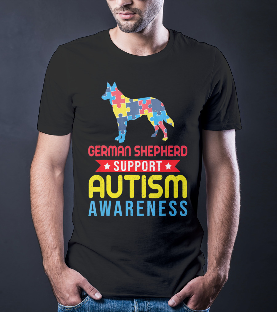 German Shepherd Puzzle Support Autism Awareness T-Shirt