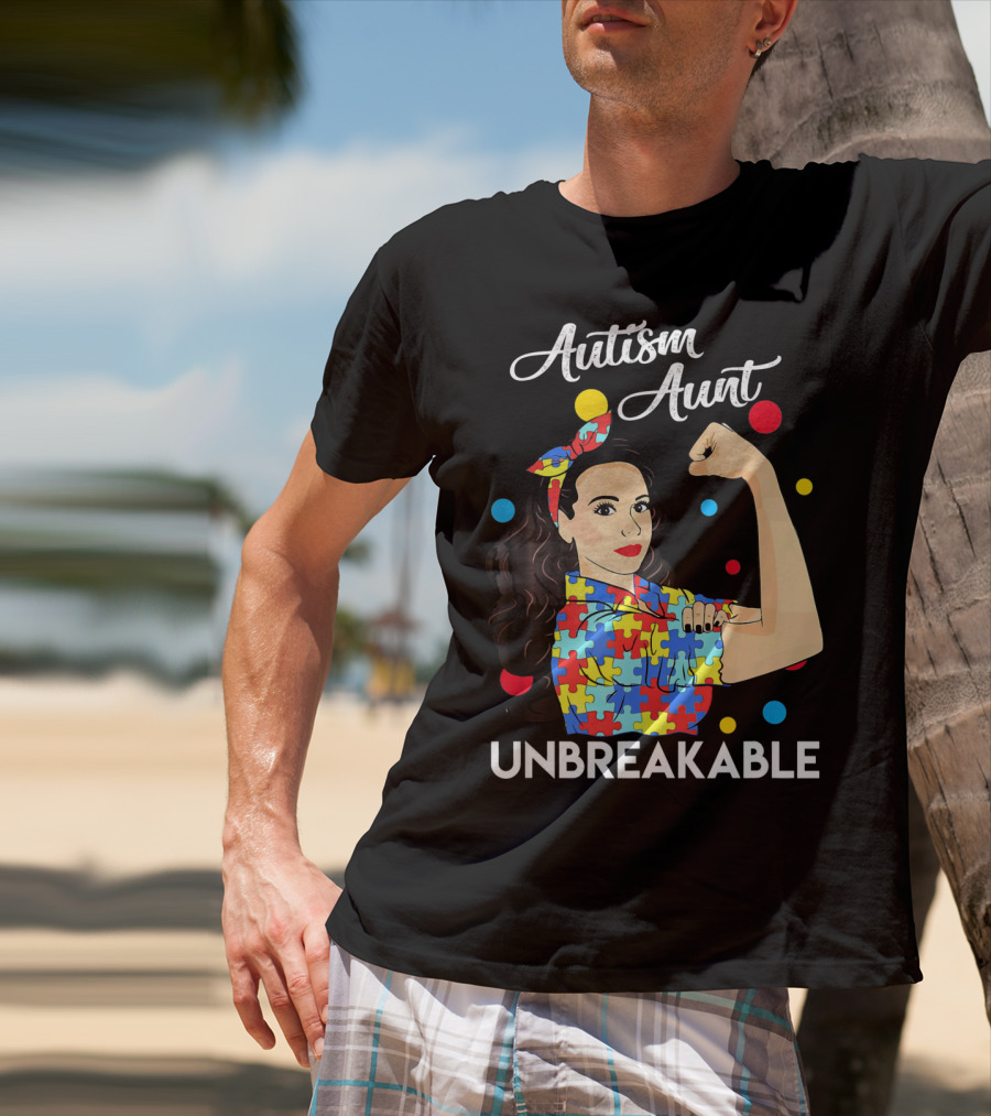 Autism Aunt Unbreakable Puzzle Pattern Awareness T-Shirt
