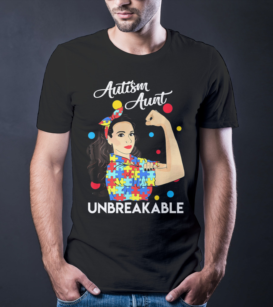 Autism Aunt Unbreakable Puzzle Pattern Awareness T-Shirt