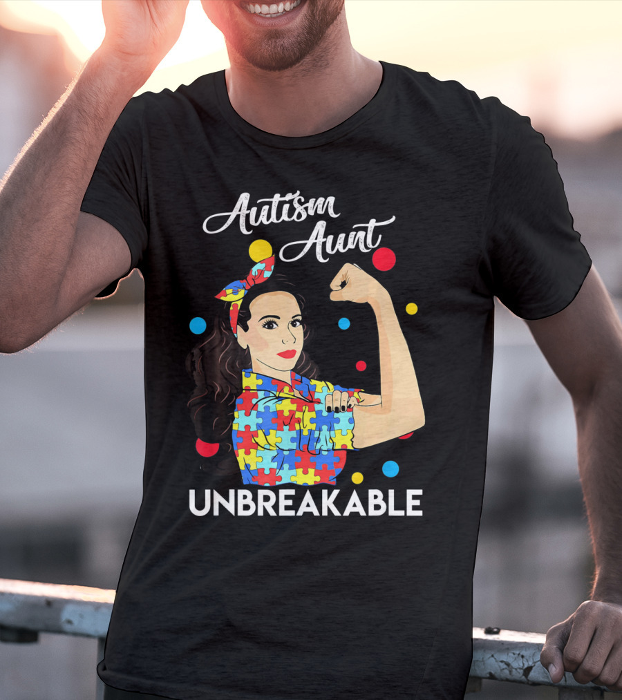 Autism Aunt Unbreakable Puzzle Pattern Awareness T-Shirt