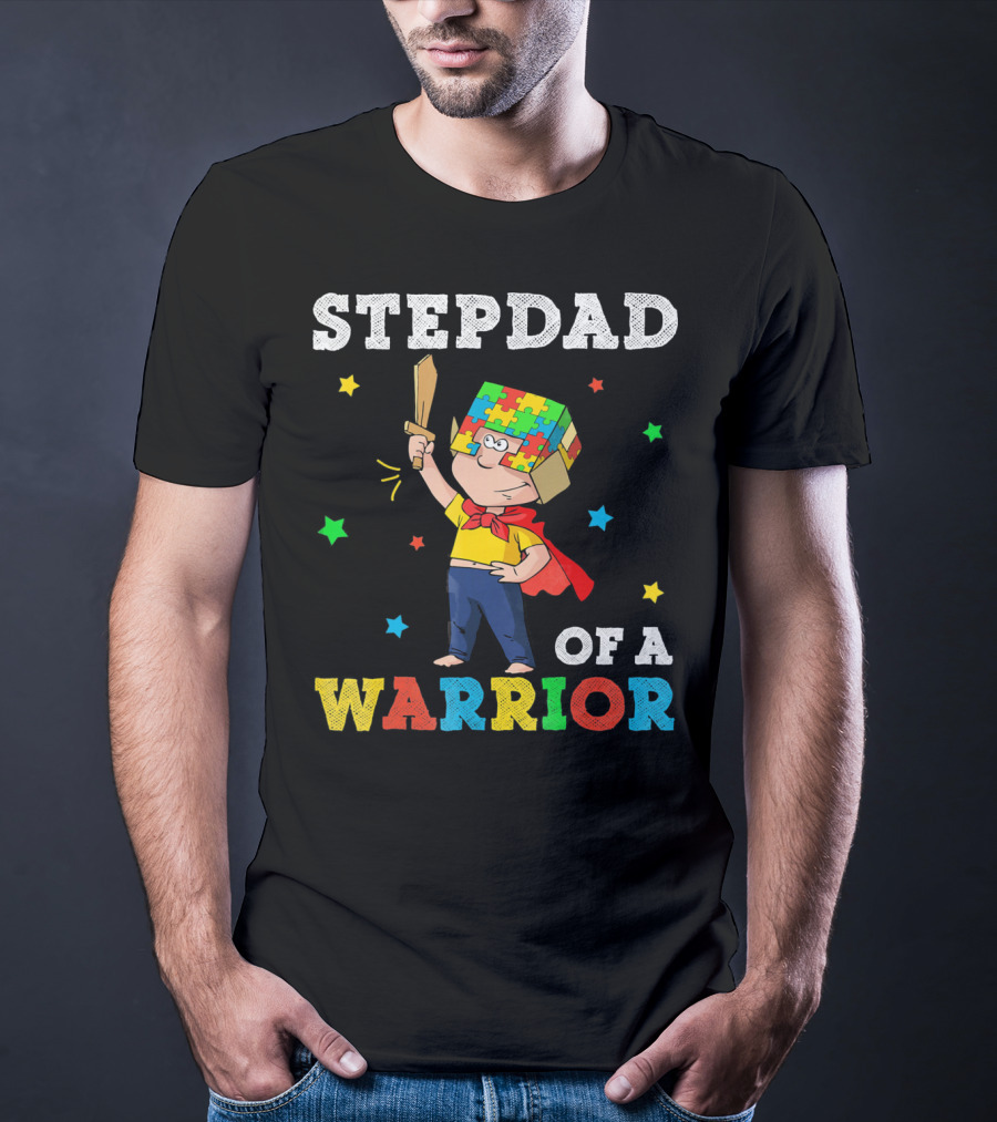 Stepdad Of A Warrior Autism Awareness Puzzle Hero T-Shirt